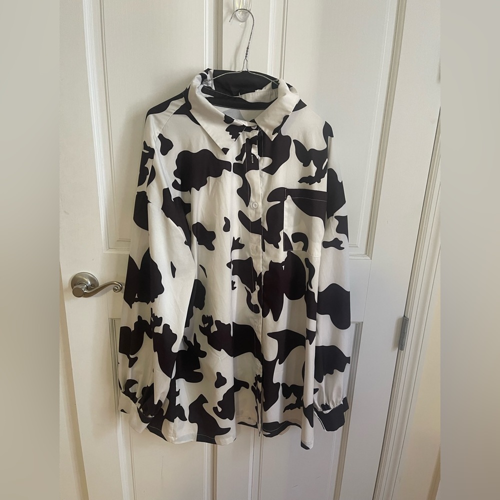 Oversized cow print button up